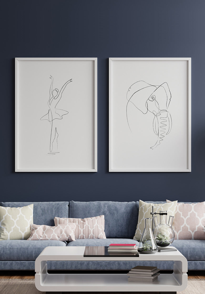 Line Art Poster Ballet Dancer Image Wall