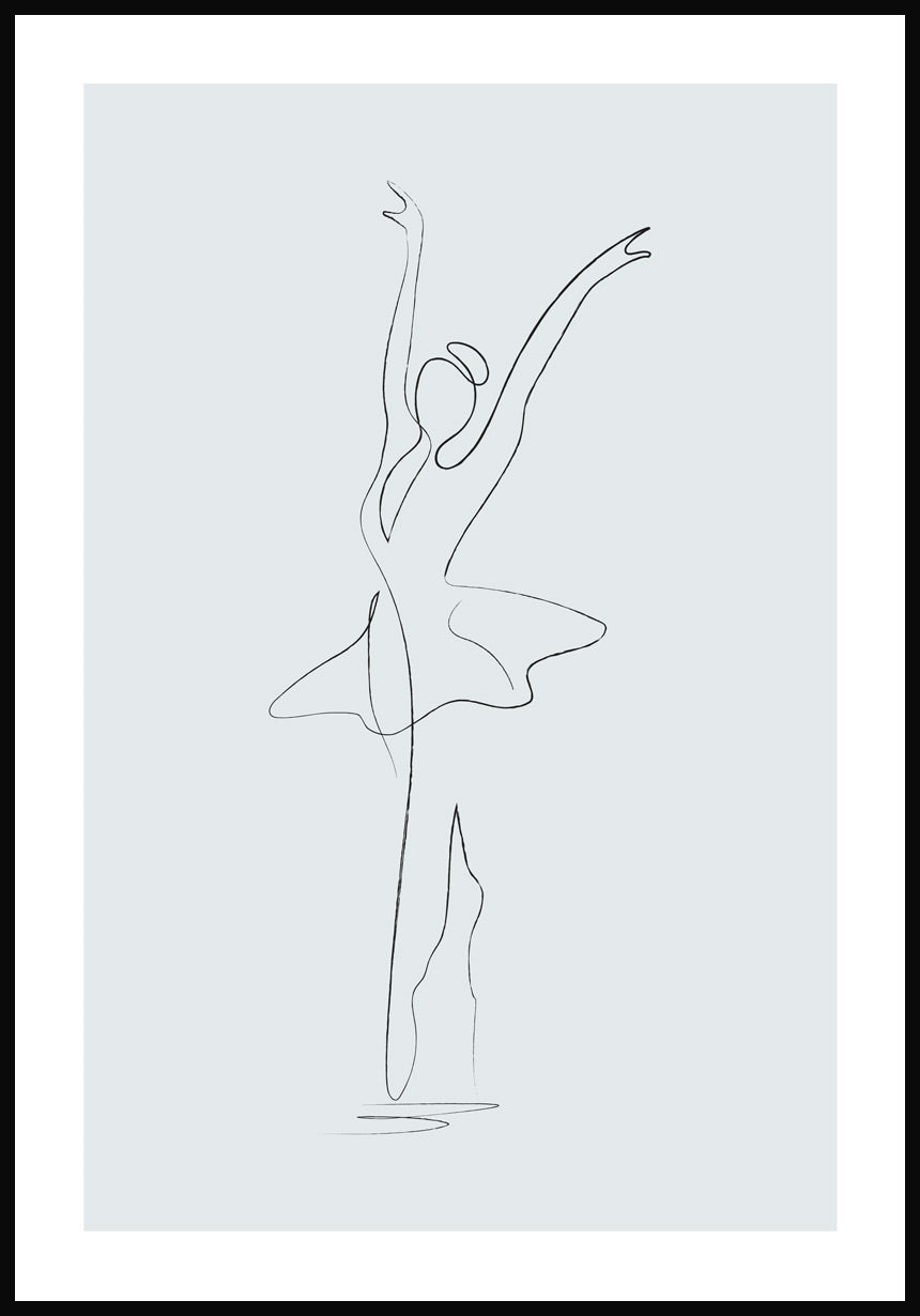 Line Art Poster Ballet Dancer Grey Blue