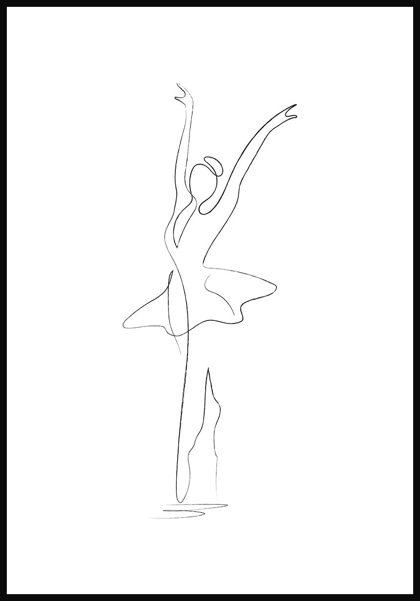 Line Art Poster Ballet Dancer White