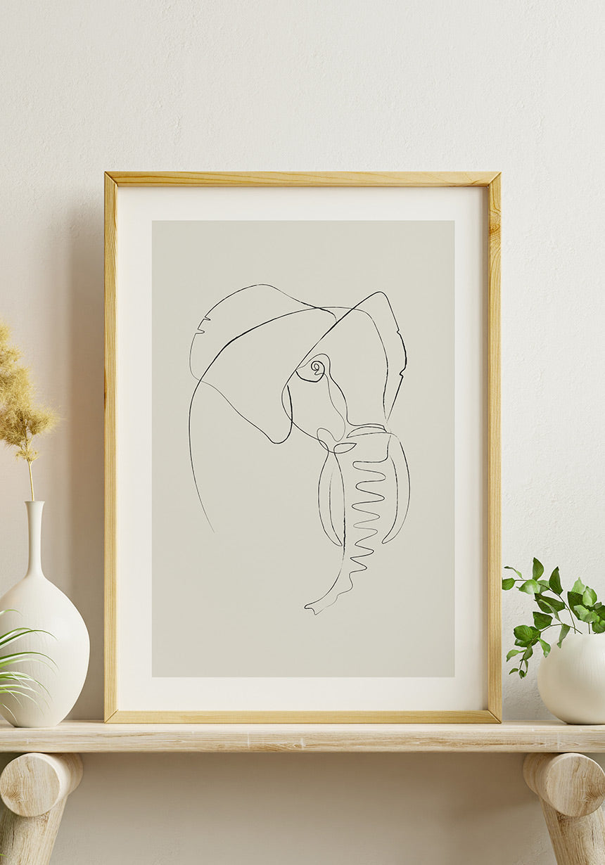 Poster Line Art Elephant olive green