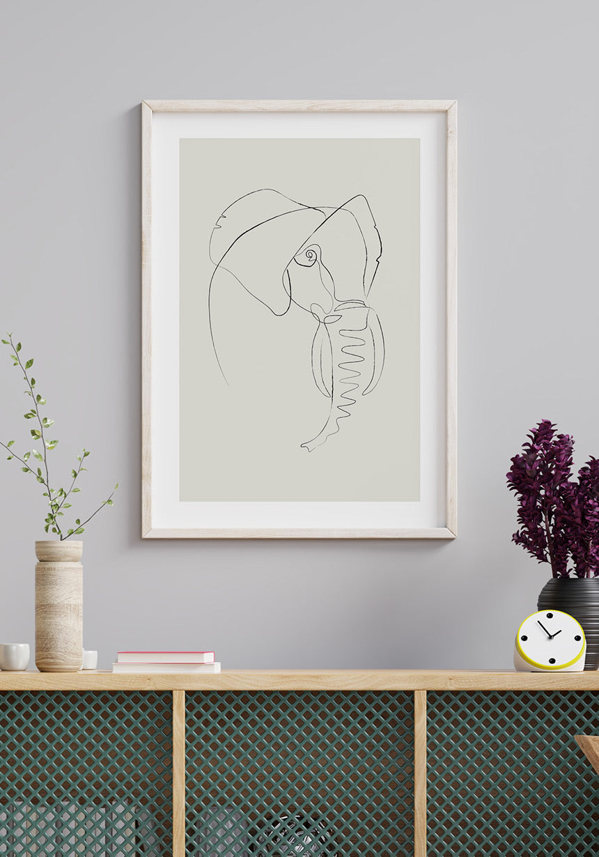 Poster Line Art Elephant for Home