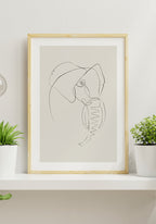 Poster Line Art Elephant Wooden Frame
