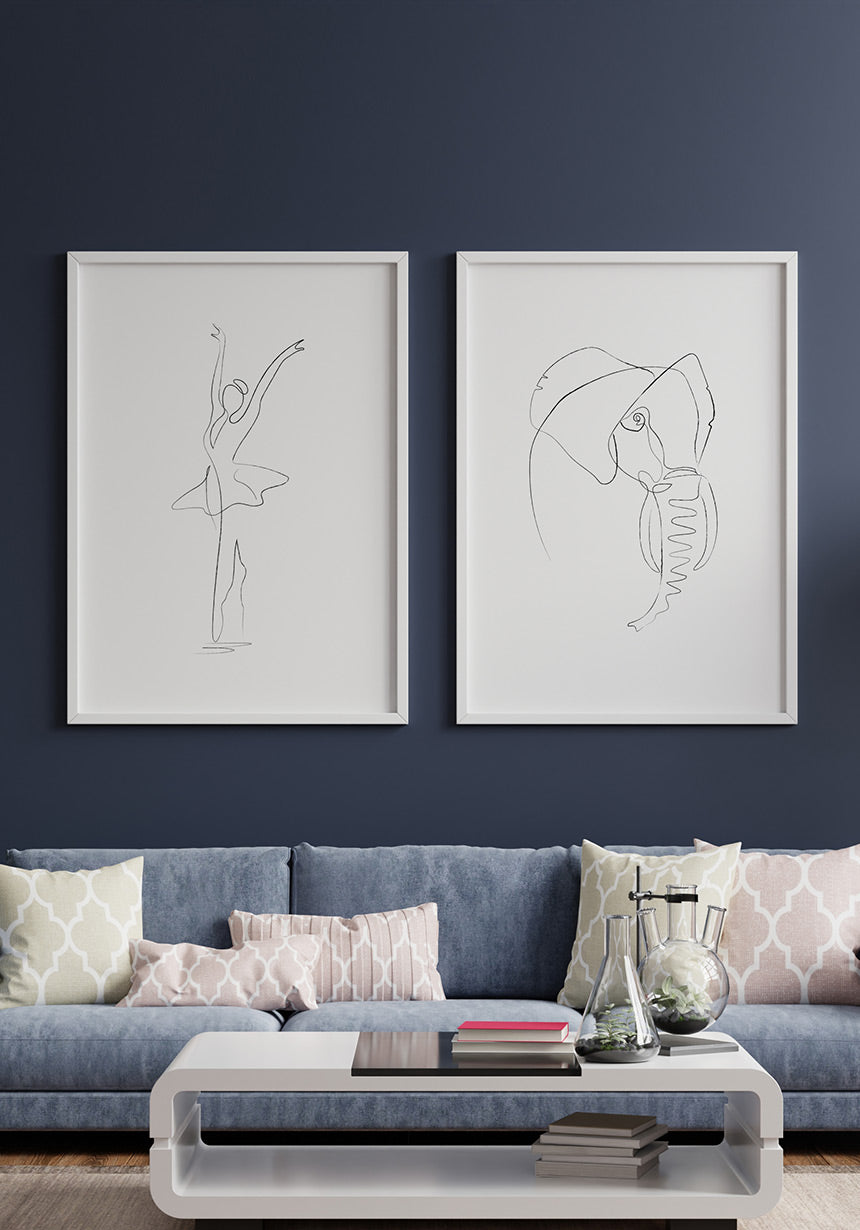 Poster Line Art Elephant picture wall