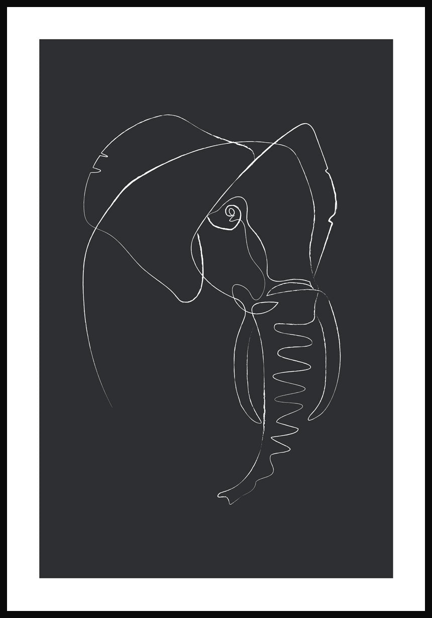 Poster Line Art Elephant Anthracite