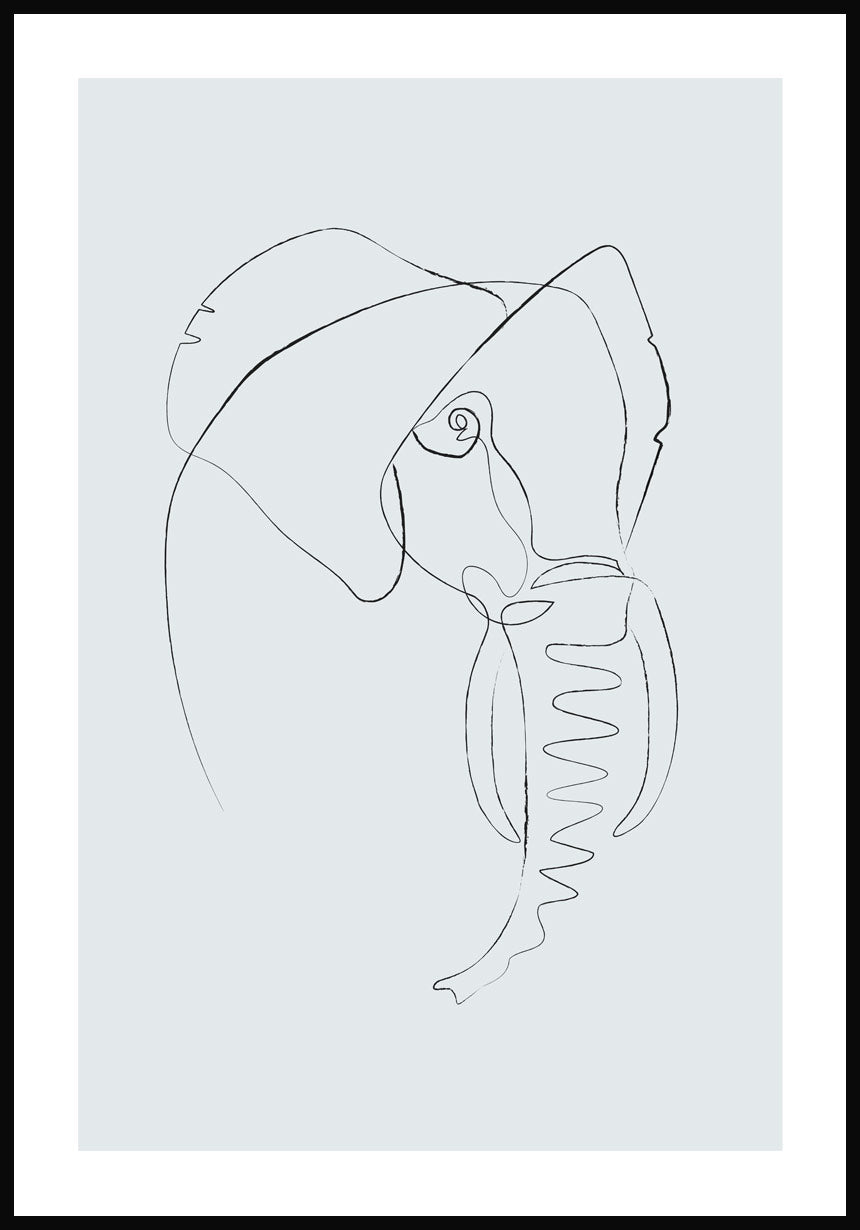 Poster Line Art Elephant Grey Blue
