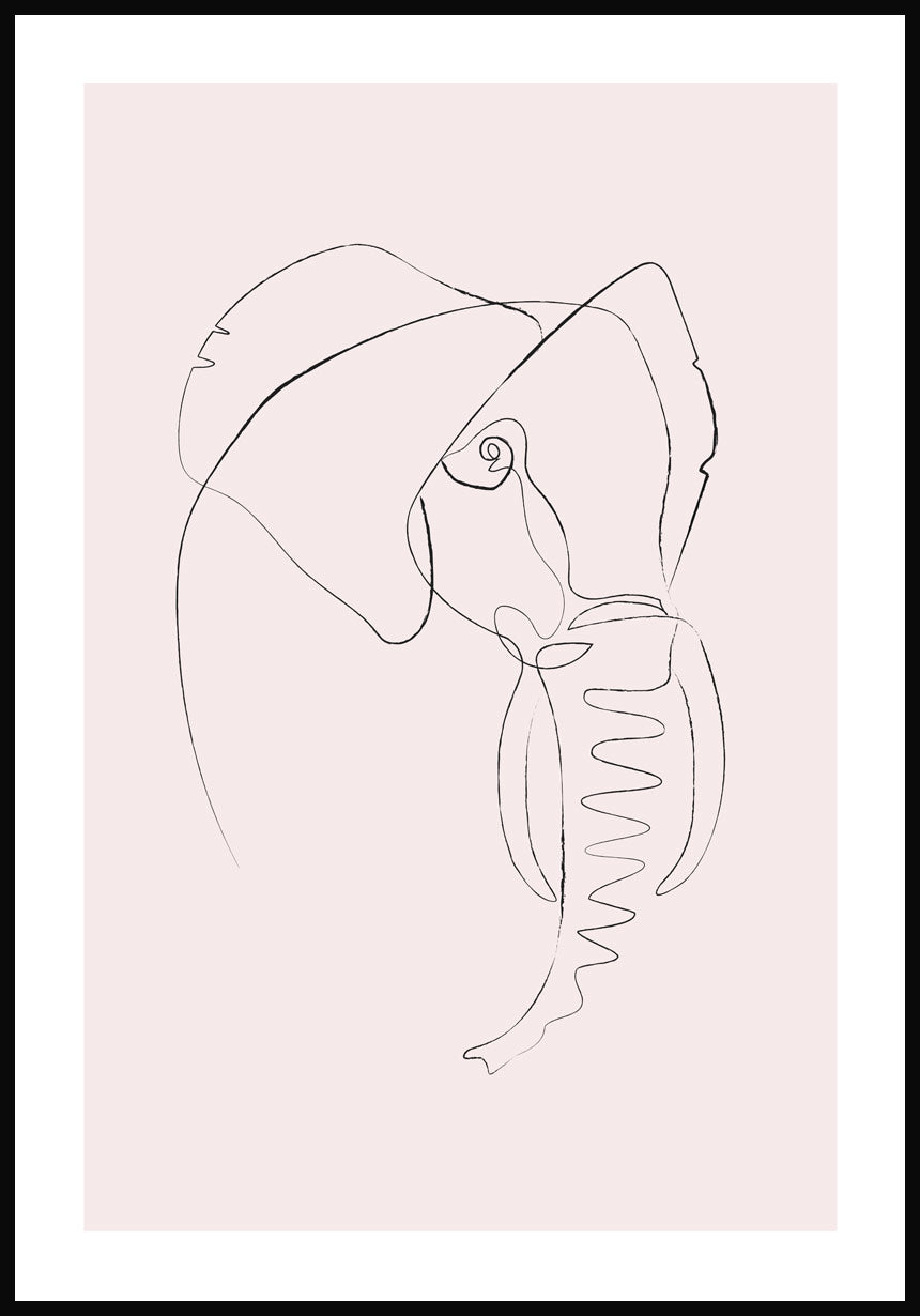 Poster Line Art Elephant Pink