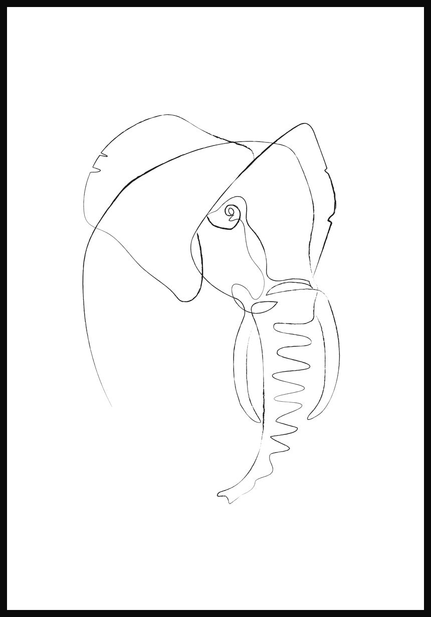 Poster Line Art Elephant White