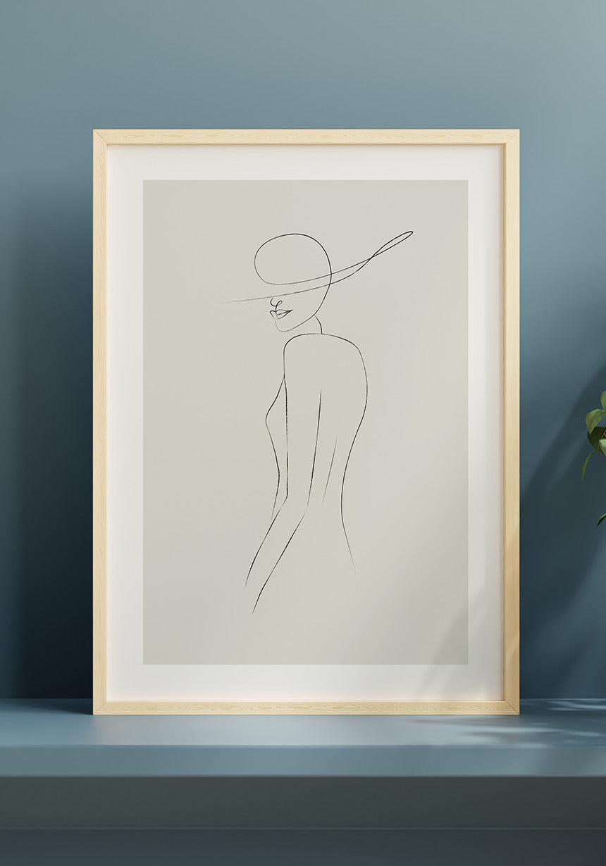 Line Art Poster Woman with Hat Living Room