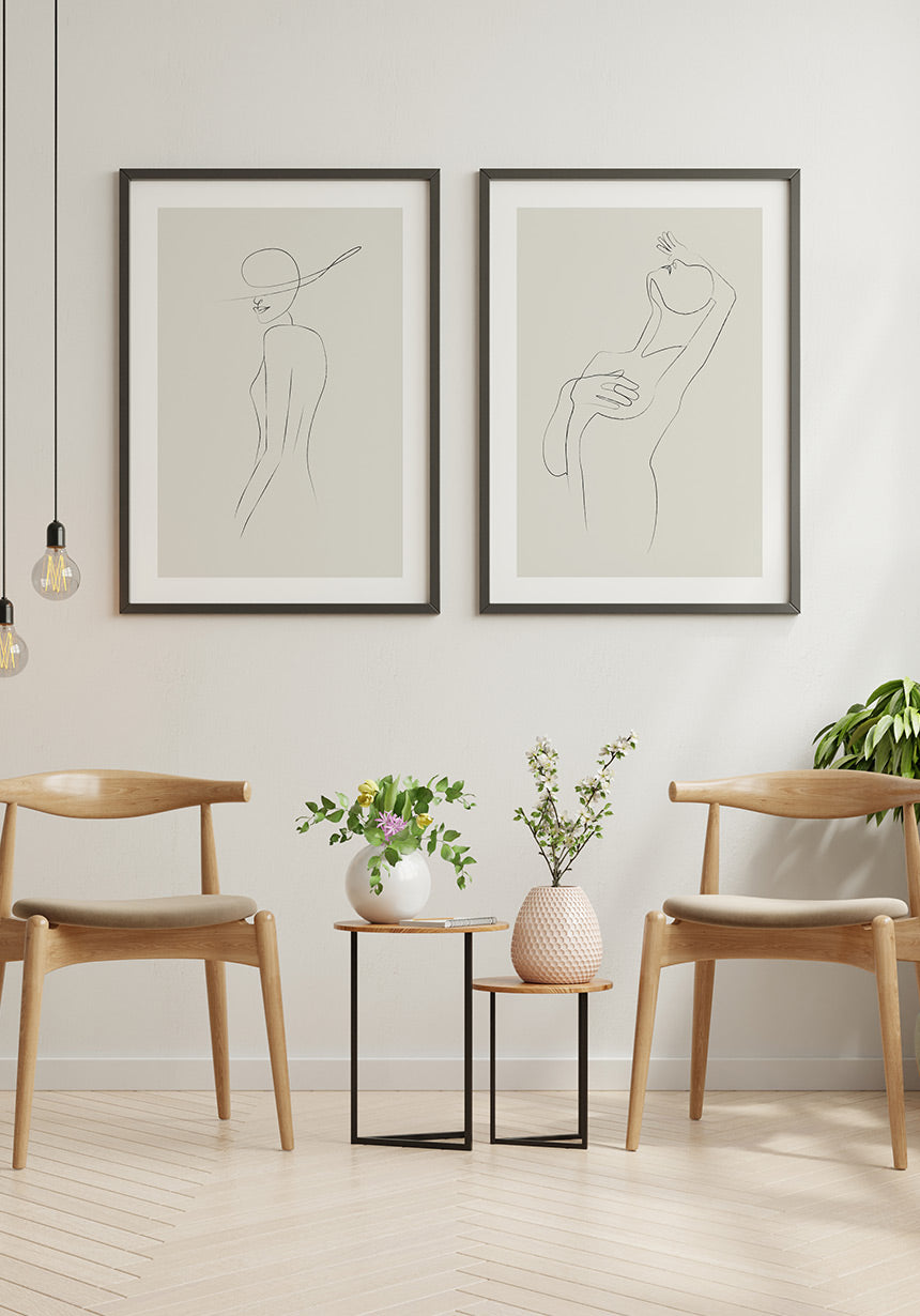Line Art Poster Woman with Hat Image Wall