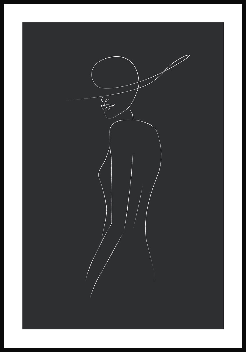 Line Art Poster Woman with hat Anthracite