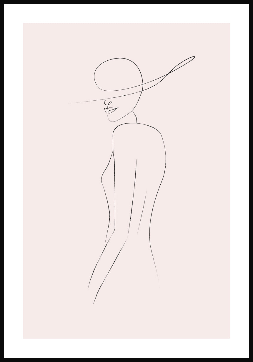 Line Art Poster Woman with Hat Pink