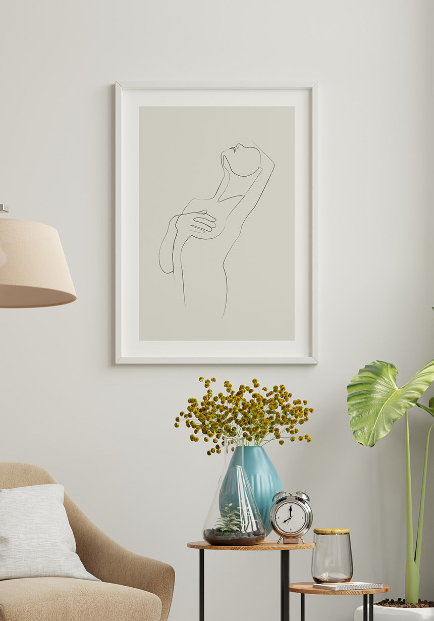Poster Line Art sensual woman cover chest olive pits