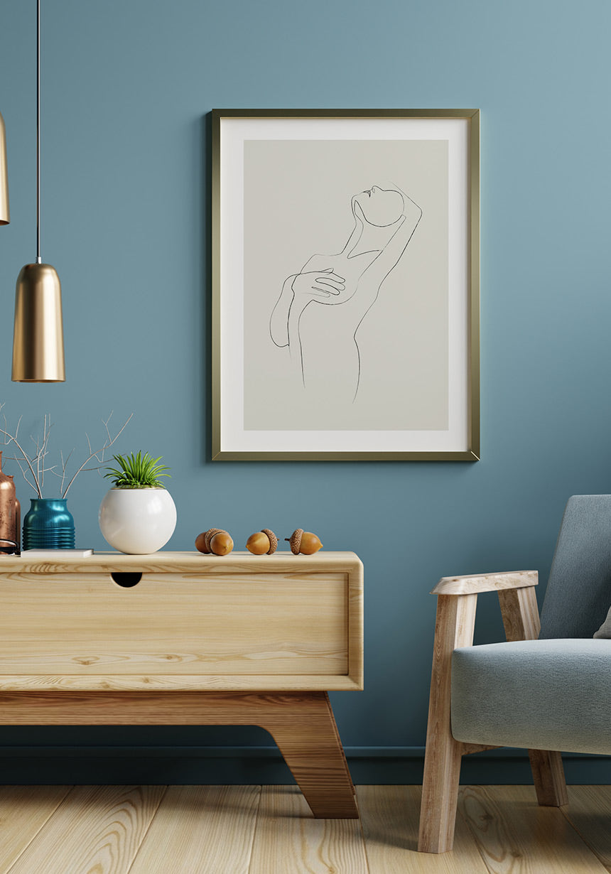 Poster Line Art sensual woman cover chest for home