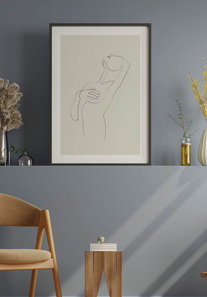 Poster Line Art sensual woman cover chest