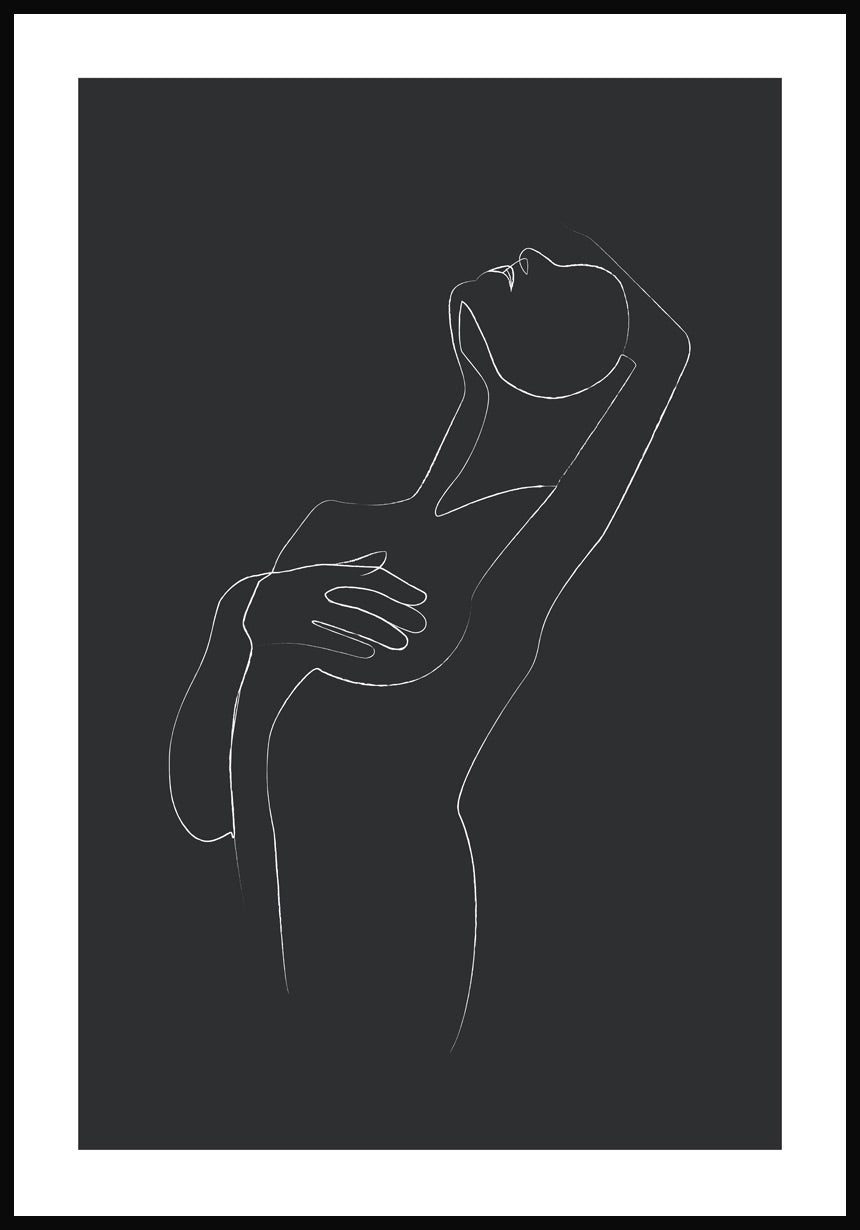 Poster Line Art sensual woman cover chest anthracite