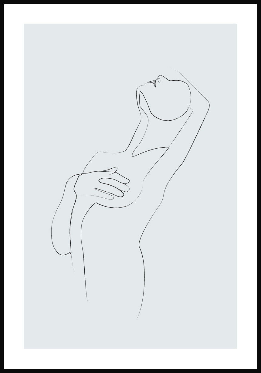 Poster Line Art sensual woman cover chest gray blue