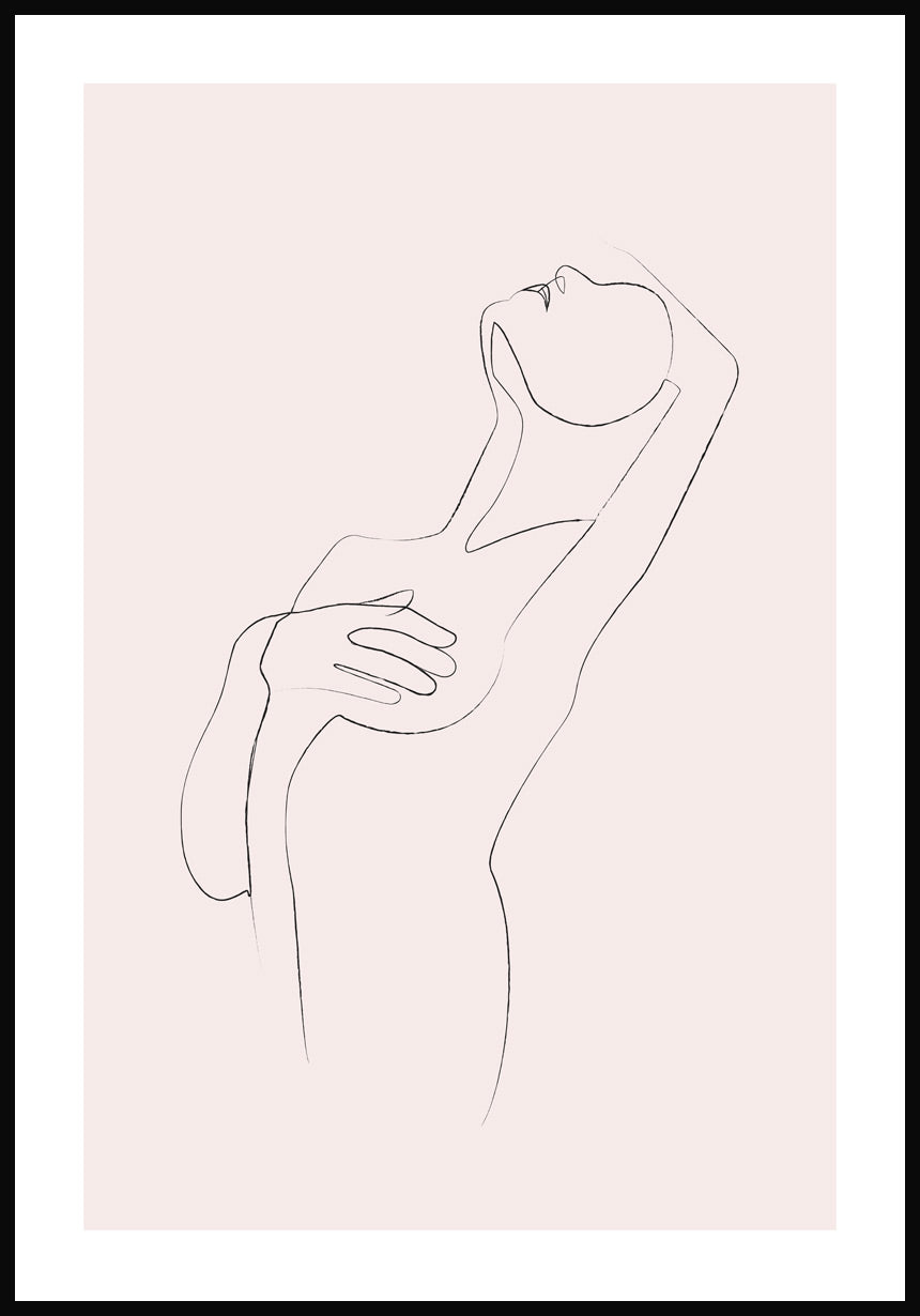 Poster Line Art sensual woman cover chest pink