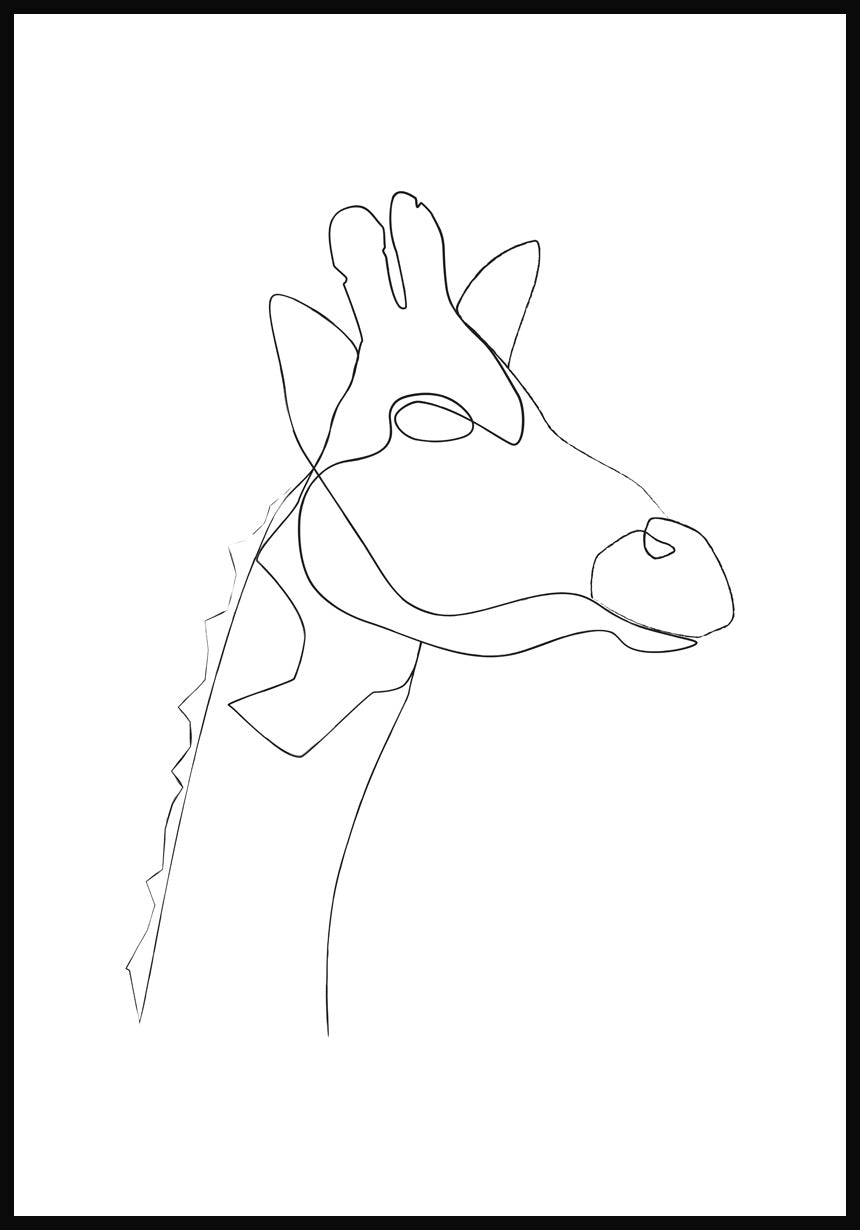 Line Art Poster Giraffe White