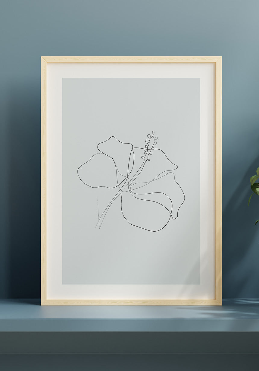 Line Art Poster Hibiskus Flower for Home