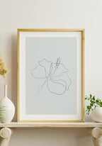 Line Art Poster Hibiskus Flower Wooden Frame