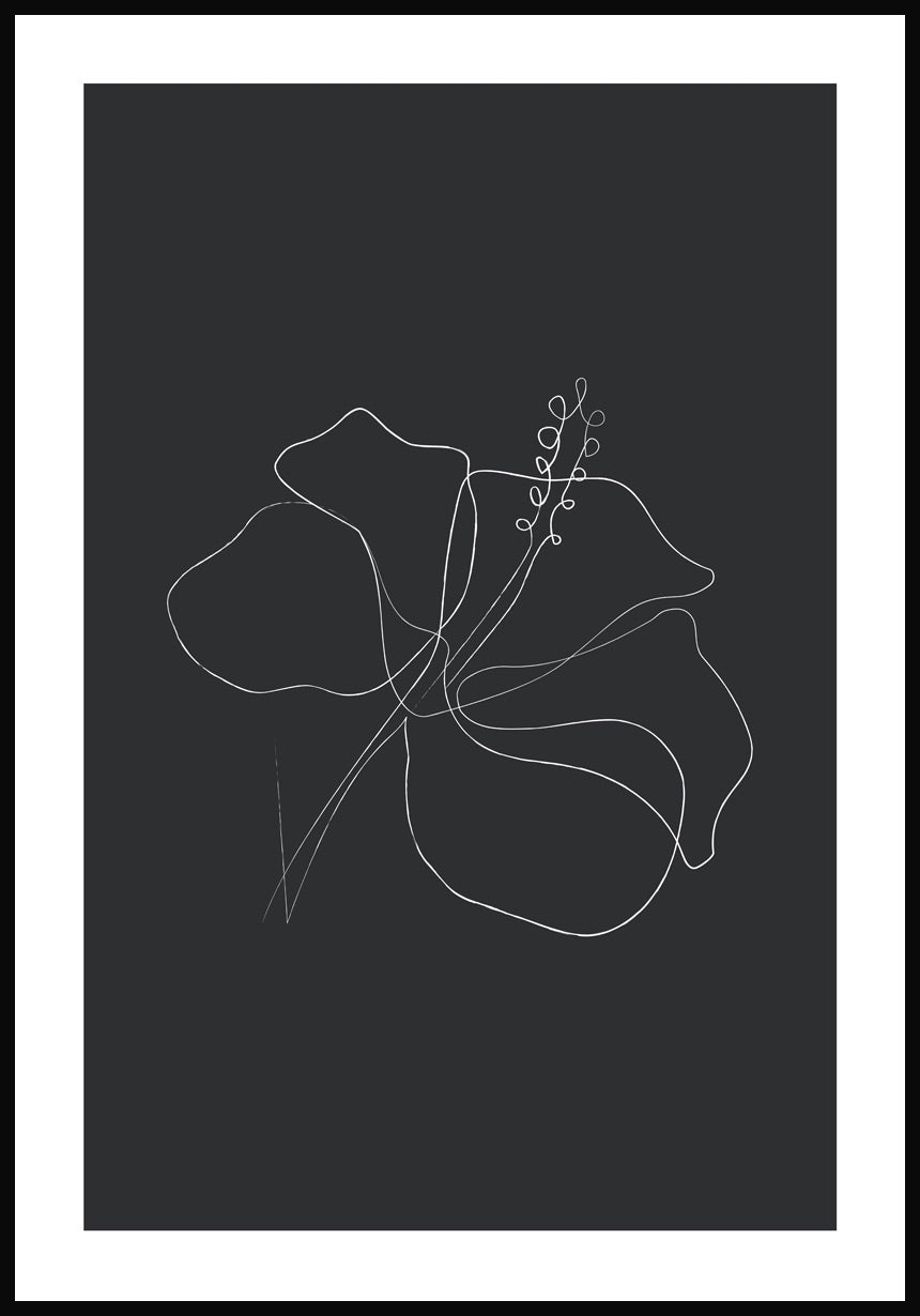 Line Art Poster Hibiskus Flower Anthracite