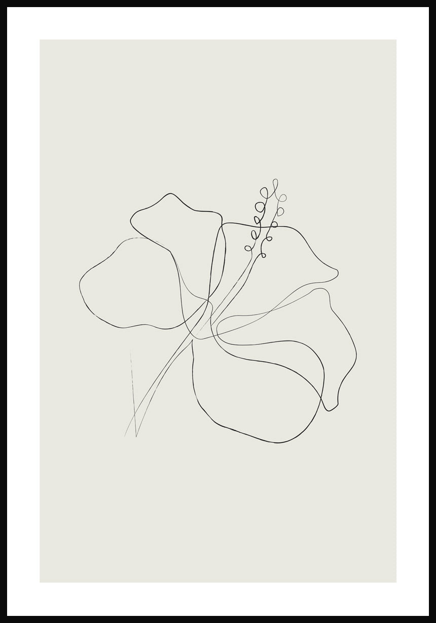 Line Art Poster Hibiskus bloom olive green