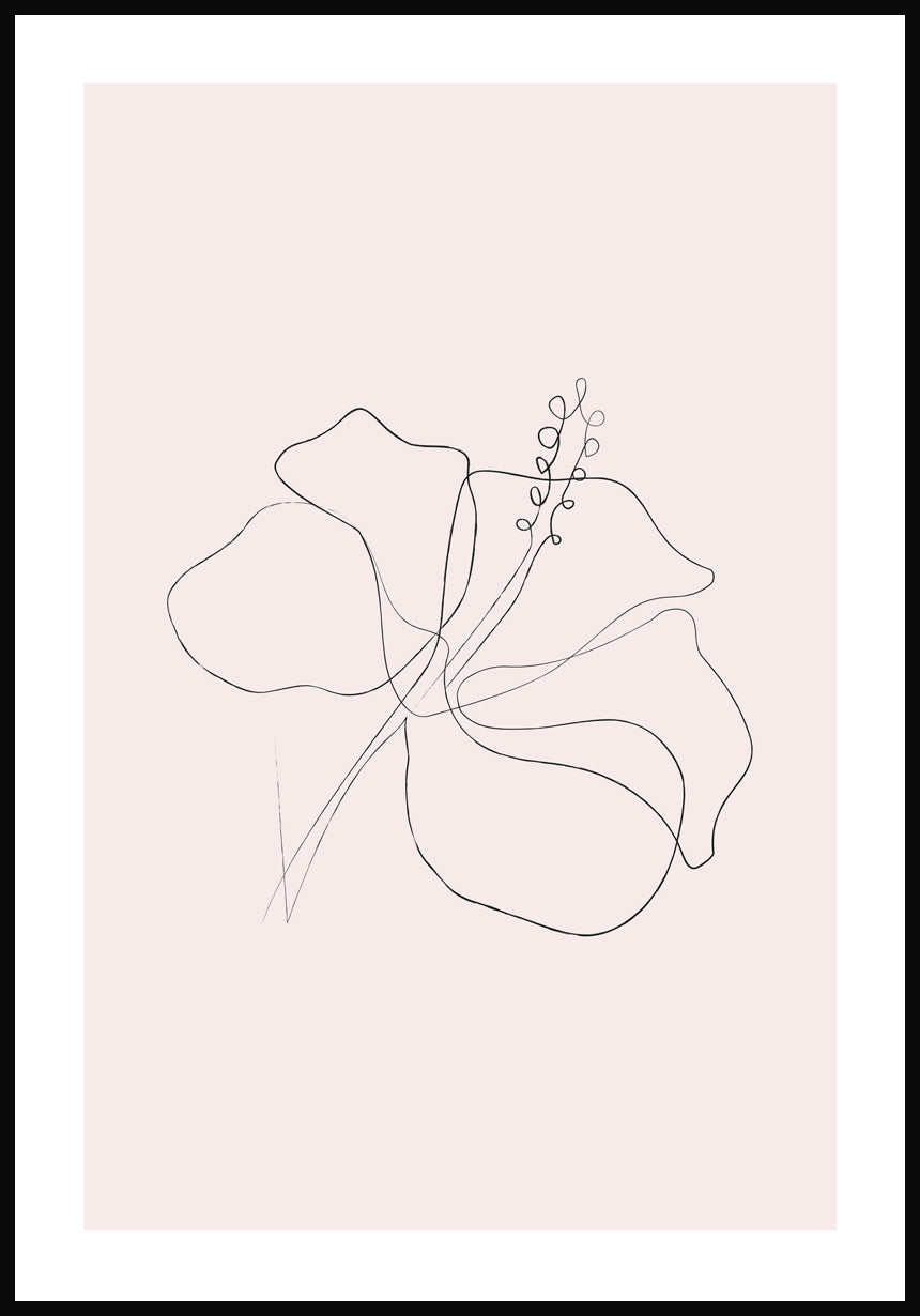 Line Art Poster Hibiskus Flowering Pink