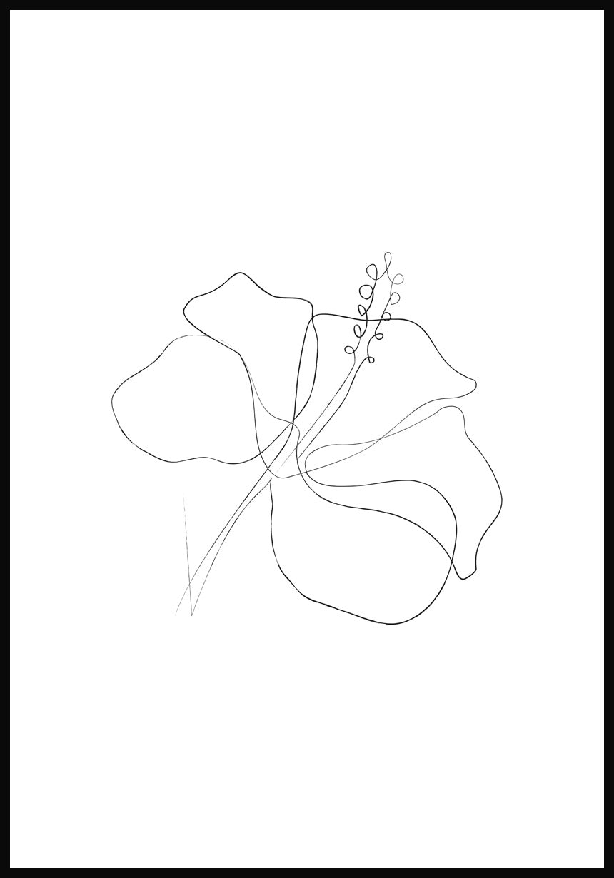 Line Art Poster Hibiskus Bloom White
