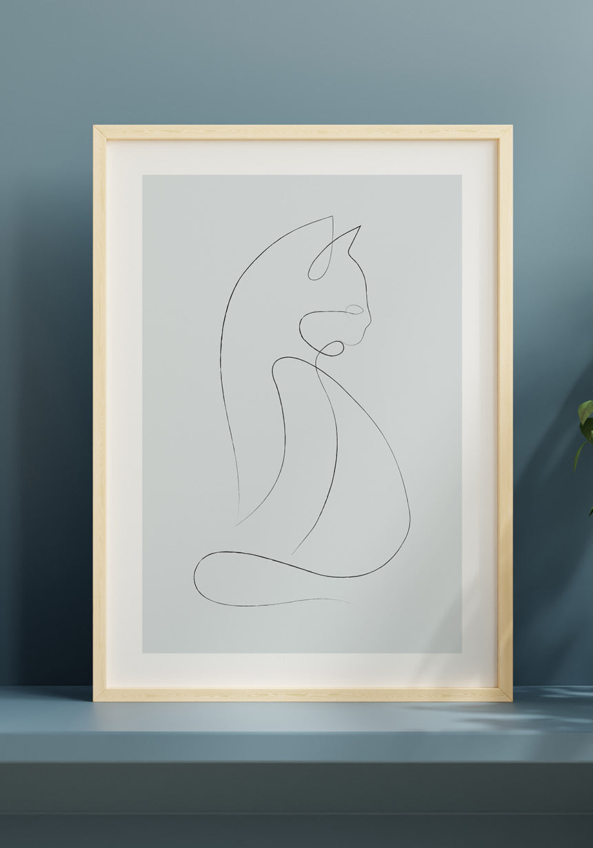 Line Art Poster Cat Blue