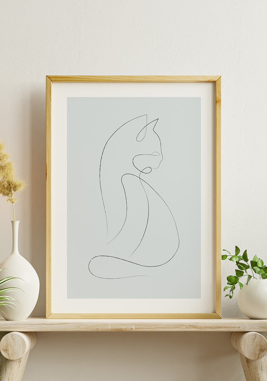 Line Art Poster Cat Wooden Frame