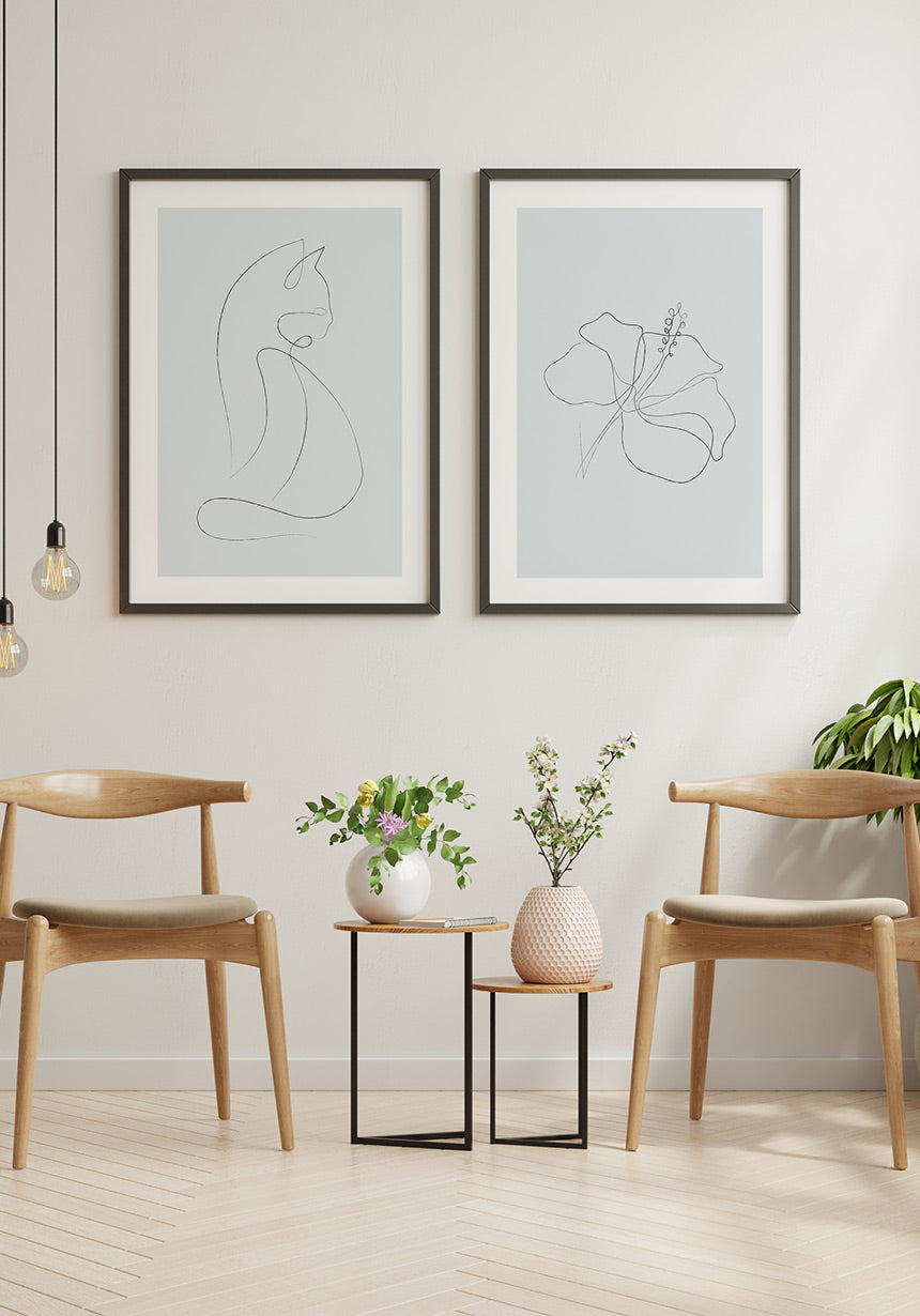 Line art poster cat picture wall