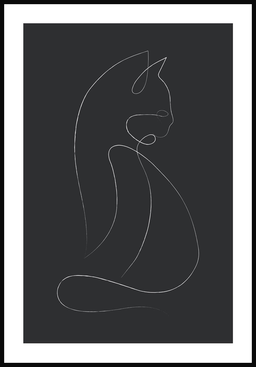 Line Art Poster Cat Anthracite
