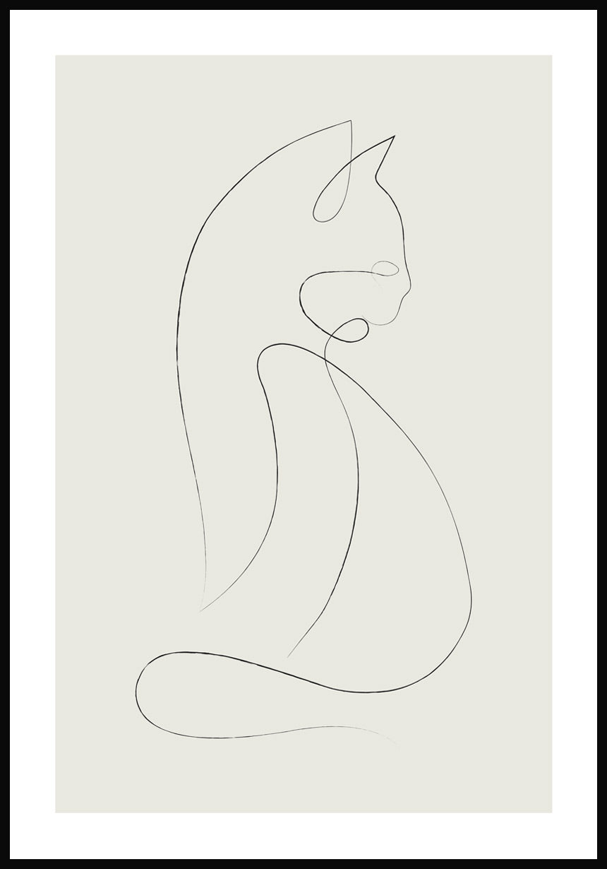 Line Art Poster Cat olive green