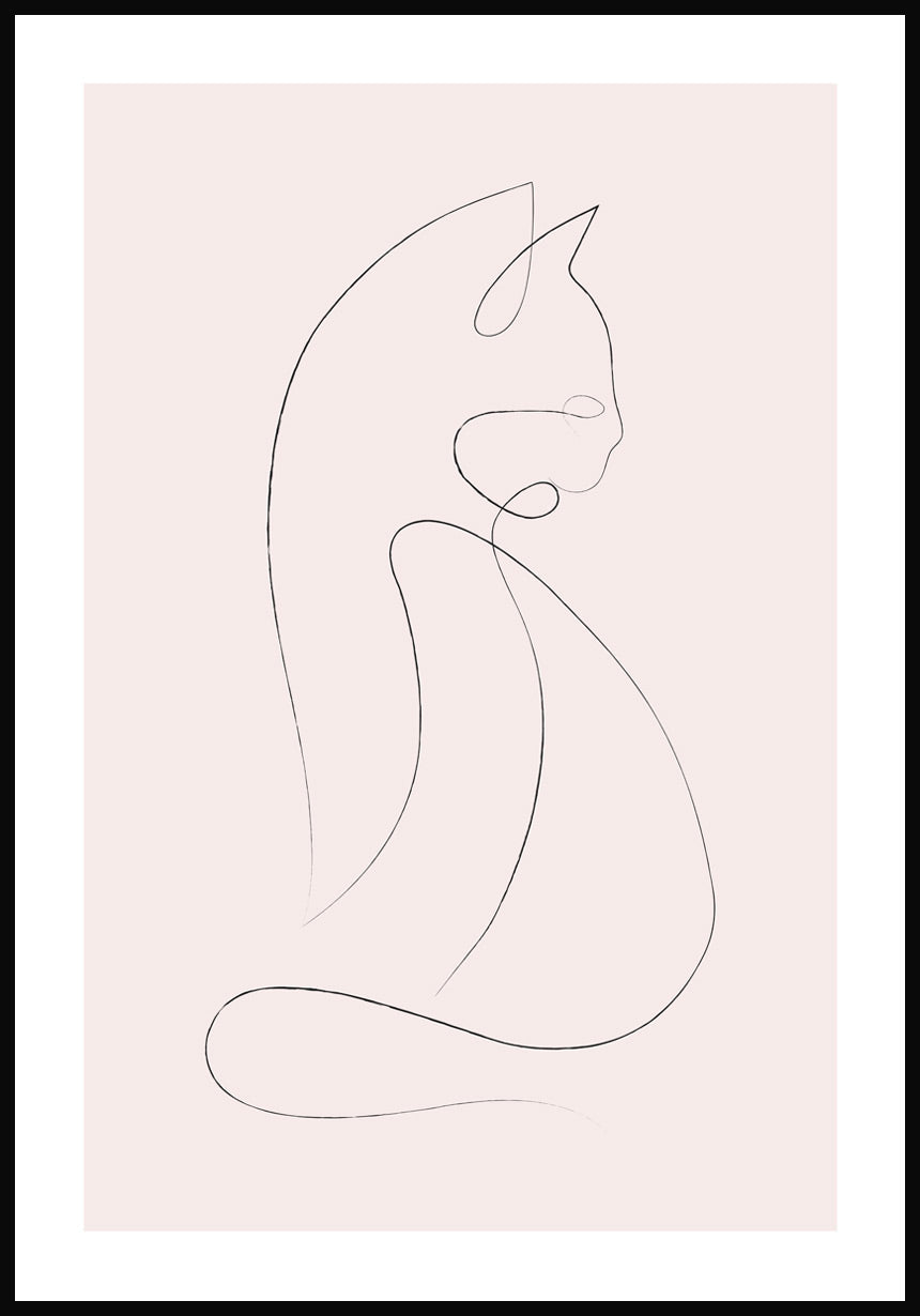 Line art poster cat pink