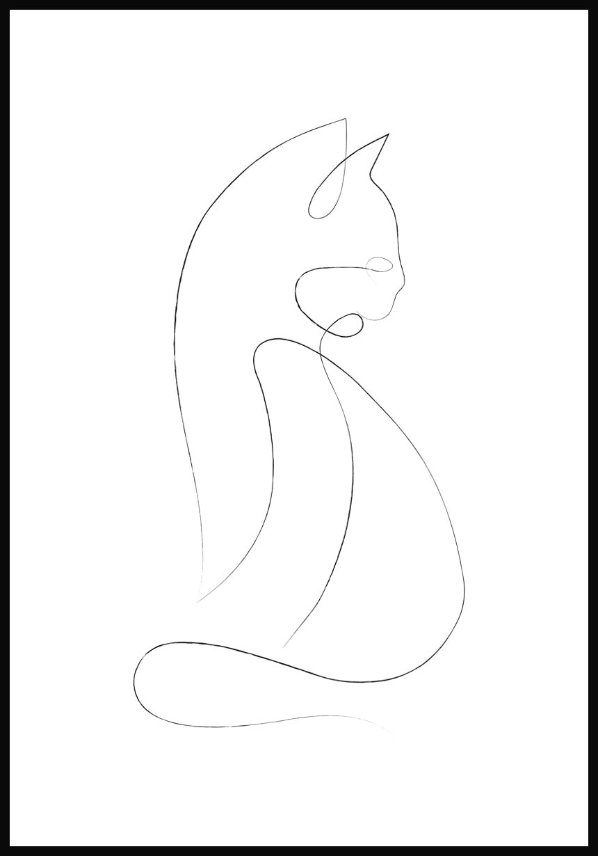 Line art poster cat white