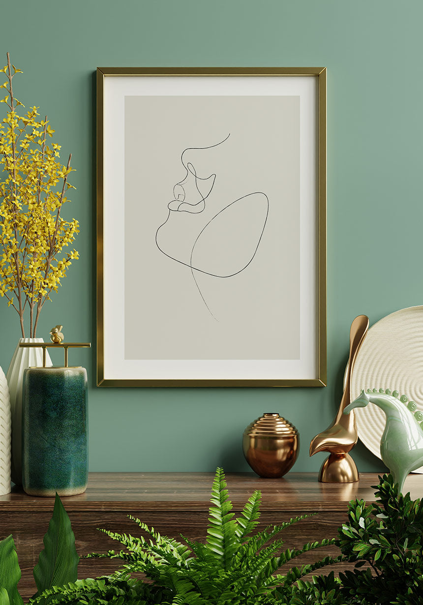 Line Art Poster face olive green