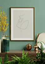 Line Art Poster face olive green