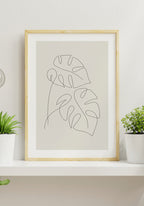 Line Art Poster Monstera leaves olive green
