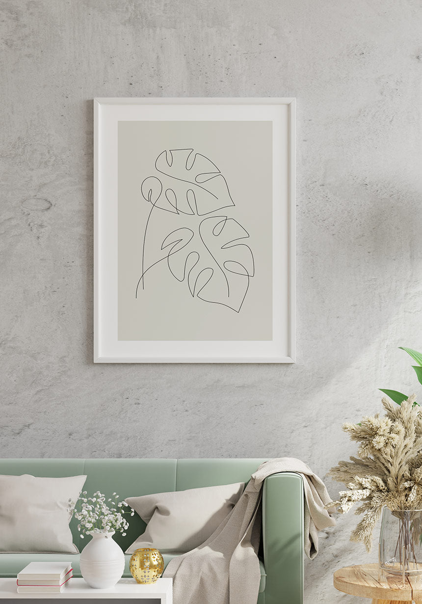 Line Art Poster Monstera Leaves Living Room