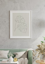 Line Art Poster Monstera Leaves Living Room