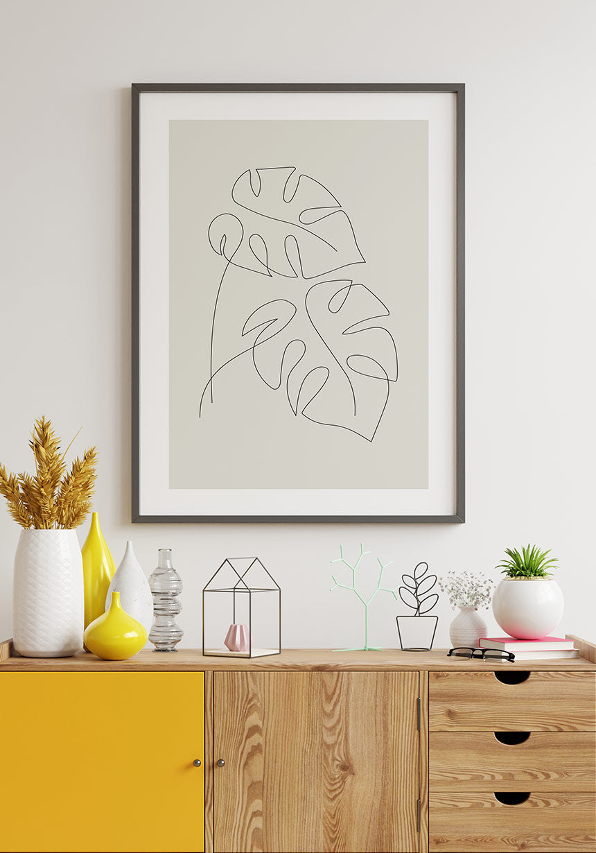 Line Art Poster Monstera Leaves for Home