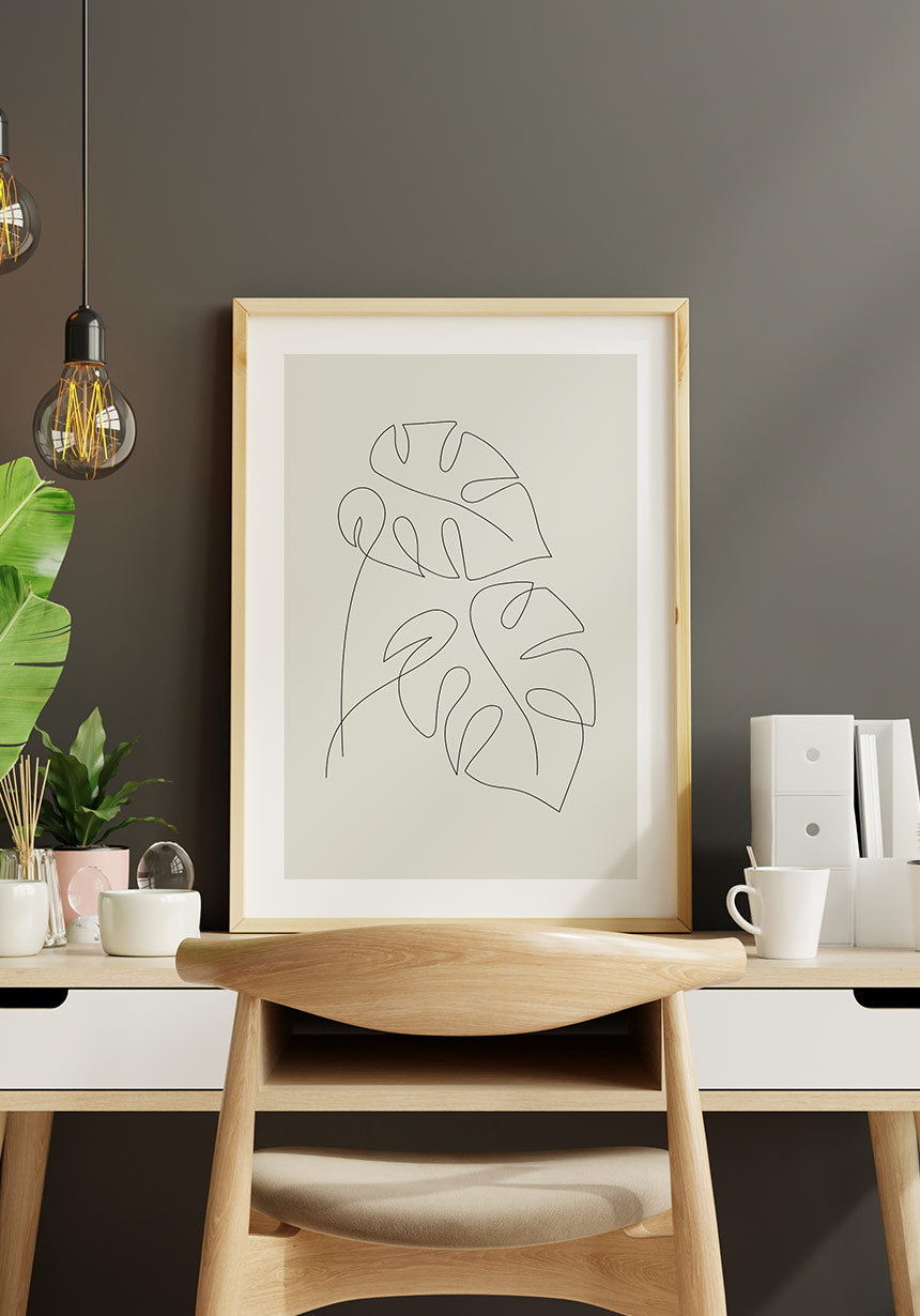 Line Art Poster Monstera Leaves Wall Deco
