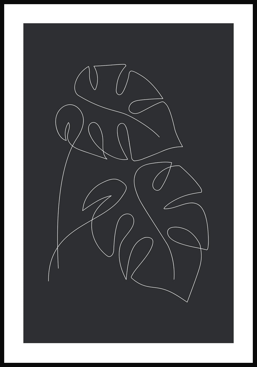 Line Art Poster Monstera Leaves Anthracite