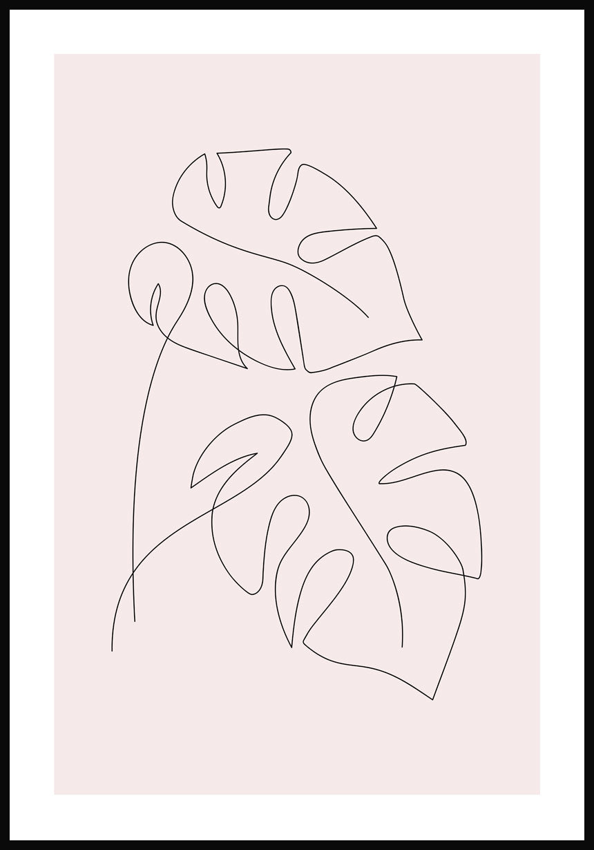 Line Art Poster Monstera Leaves Pink