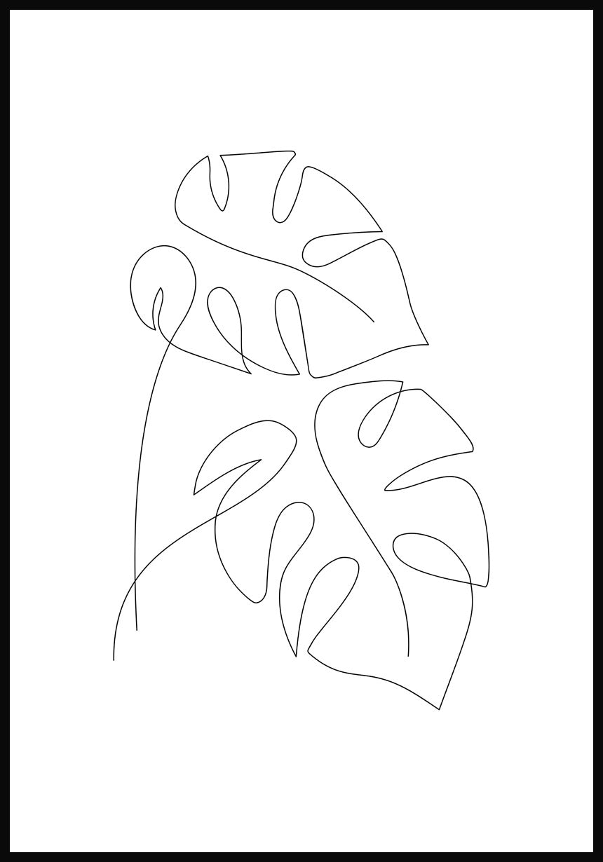 Line Art Poster Monstera Leaves White
