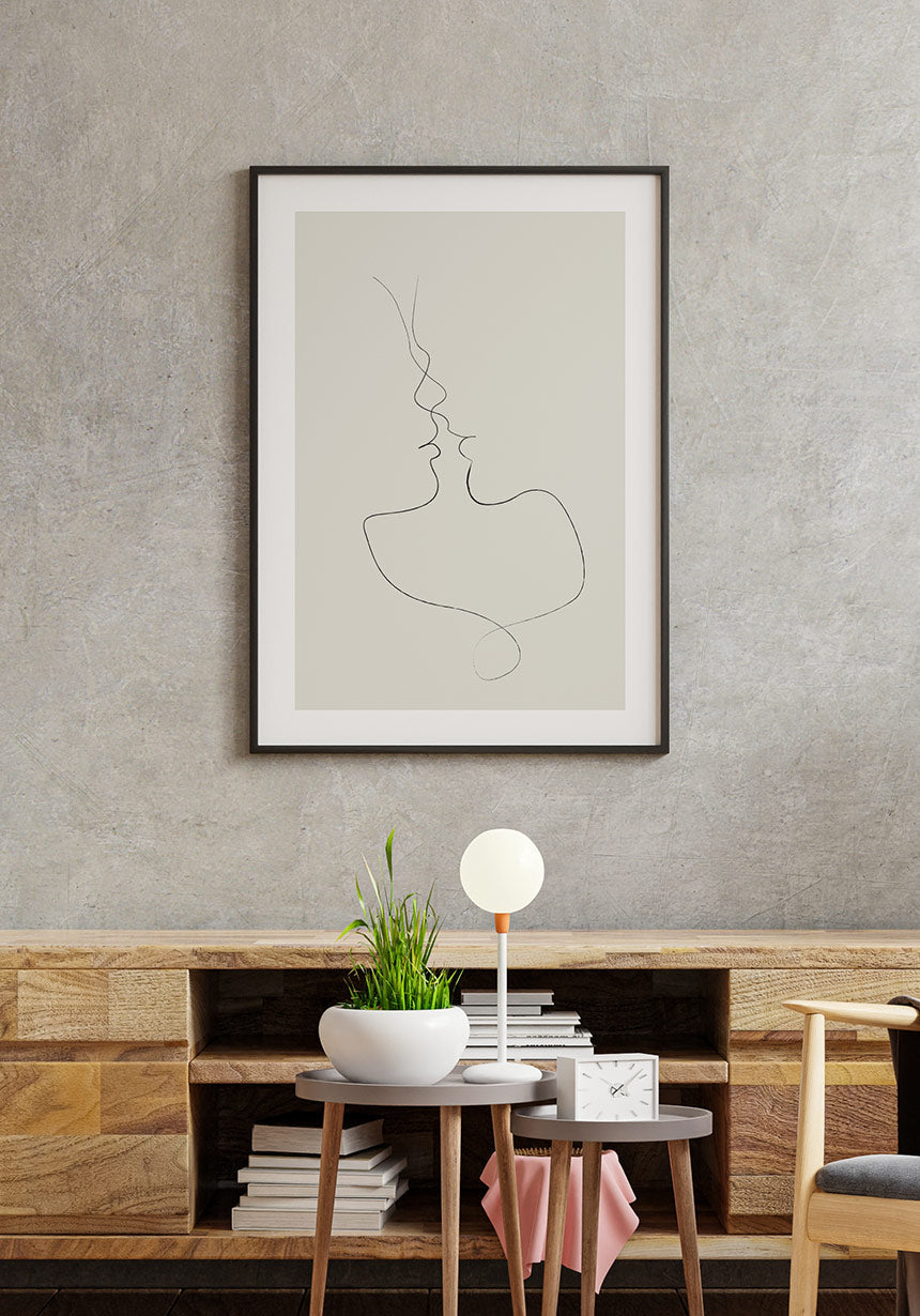 Line Art Poster of tender kiss Image Frame