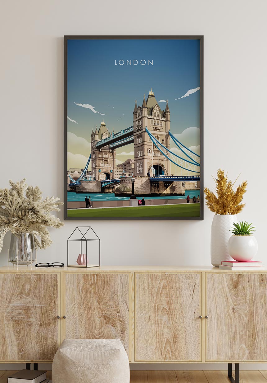 Illustrated Poster London Tower Bridge Themse