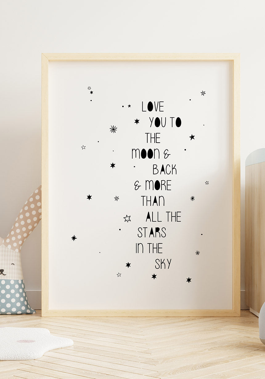 Spruch Poster love you to the moon and back in the nursery