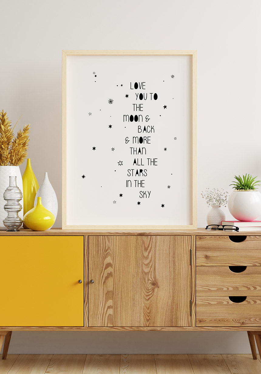 Spruch Poster love you to the moon and back in the living room
