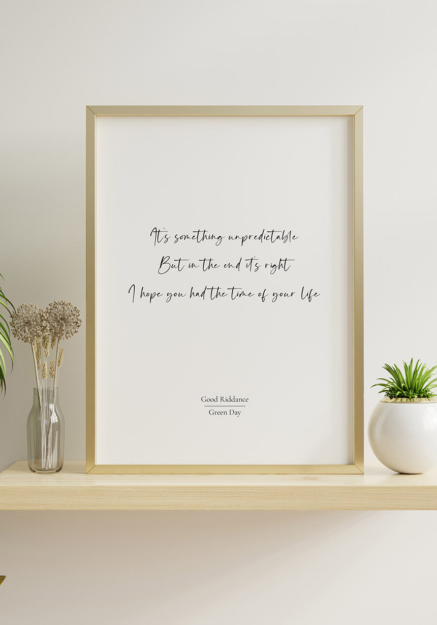 Lyric Poster Green Day Good riddance in wooden frame
